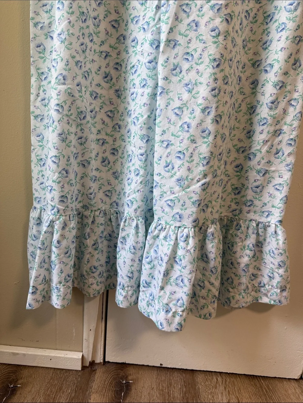 Vintage Cottagecore Floral Maxi Nightgown Dress Lace‎ Embroidered Blue Farmhouse